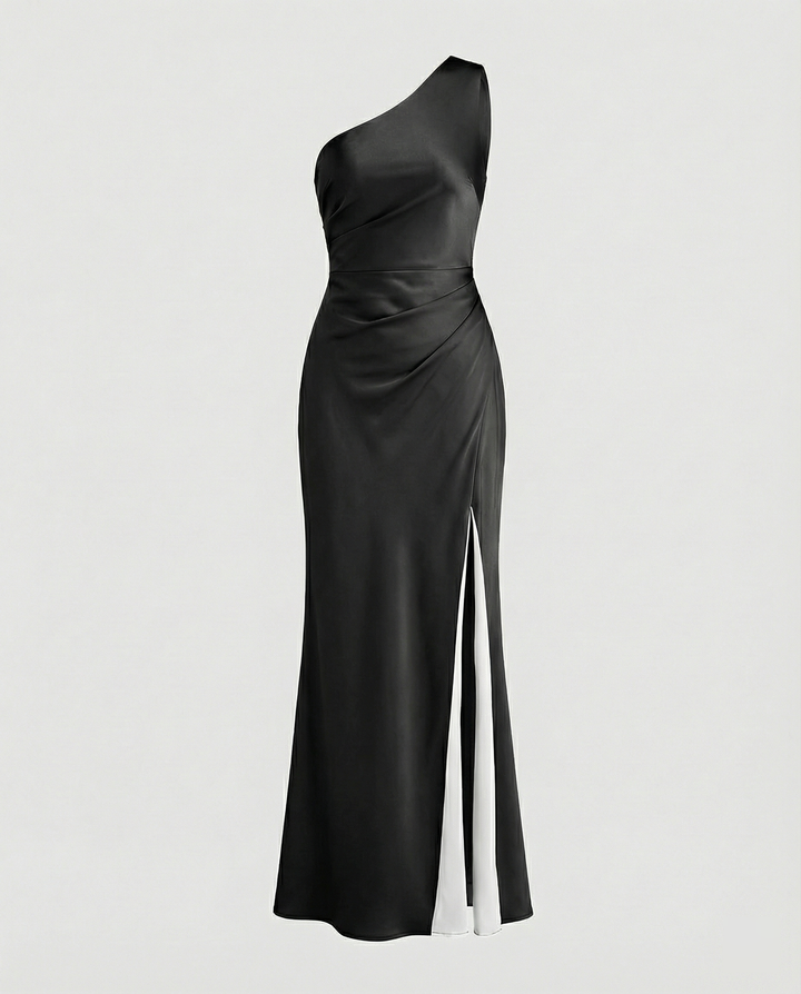 Mune Fashion | Dress Bridesmaid made of Satin Tight with Slit on the Side One Shoulder Without Sleeves Elegant Evening Dress for Wedding