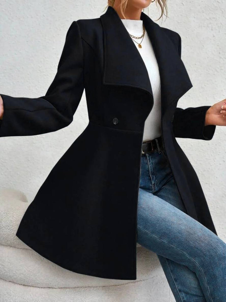 Mune | Medium-Length Wool Coat Solid Color with Buttons with Notched Collar Long Sleeves Elegant Casual Jacket for Women