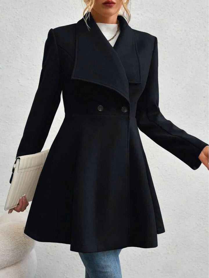 Mune | Medium-Length Wool Coat Solid Color with Buttons with Notched Collar Long Sleeves Elegant Casual Jacket for Women