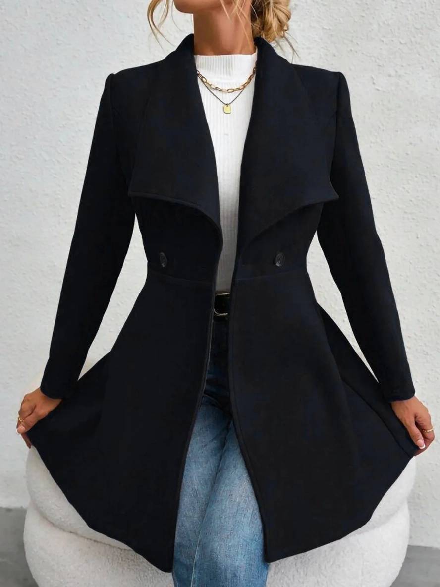 Mune | Medium-Length Wool Coat Solid Color with Buttons with Notched Collar Long Sleeves Elegant Casual Jacket for Women