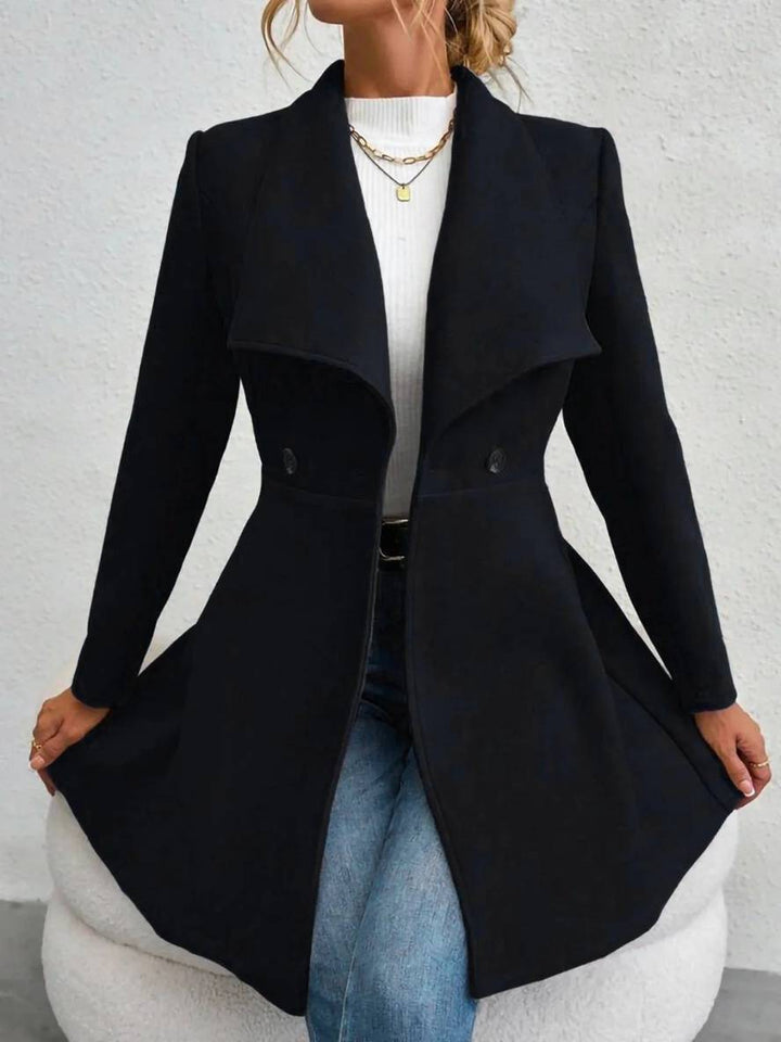 Mune | Medium-Length Wool Coat Solid Color with Buttons with Notched Collar Long Sleeves Elegant Casual Jacket for Women