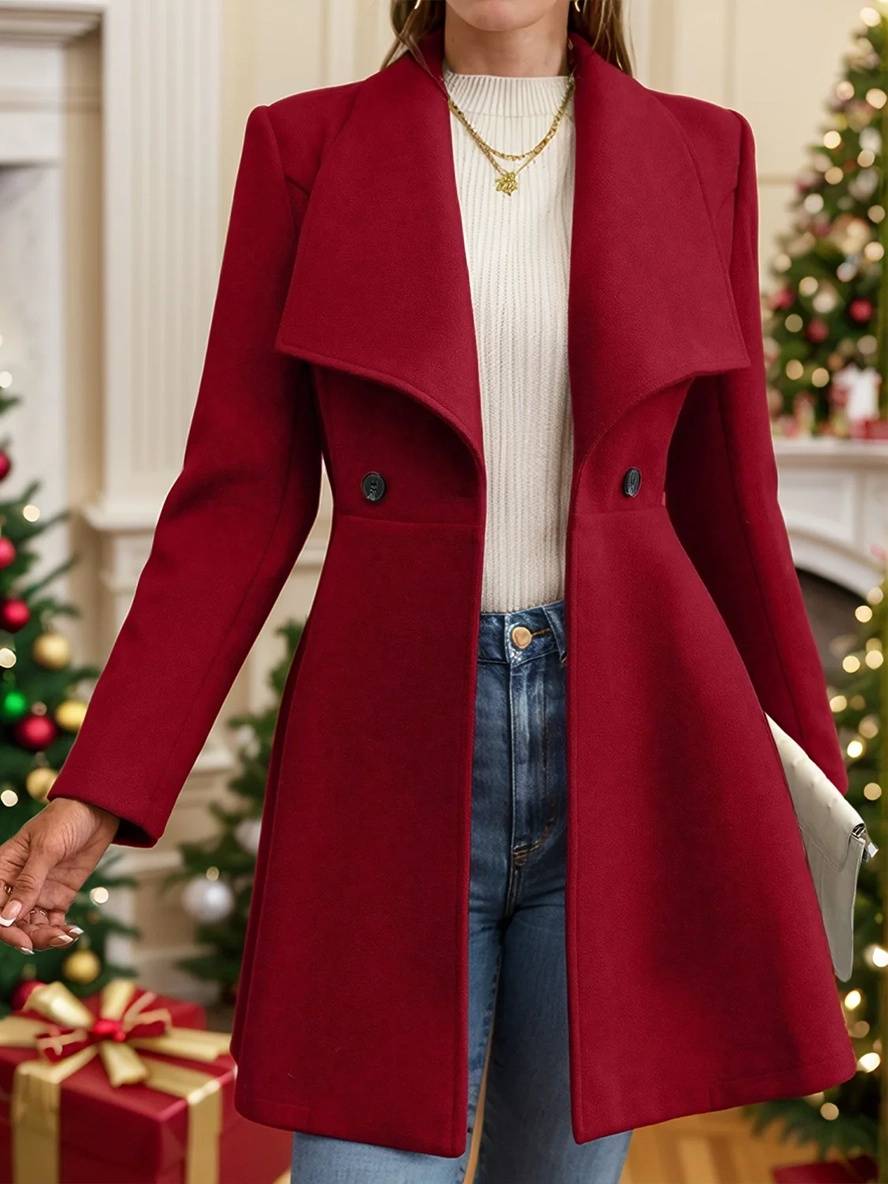 Mune | Medium-Length Wool Coat Solid Color with Buttons with Notched Collar Long Sleeves Elegant Casual Jacket for Women