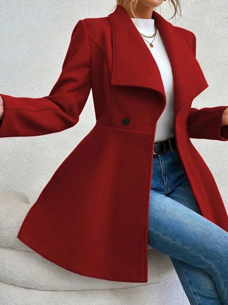 Mune | Medium-Length Wool Coat Solid Color with Buttons with Notched Collar Long Sleeves Elegant Casual Jacket for Women