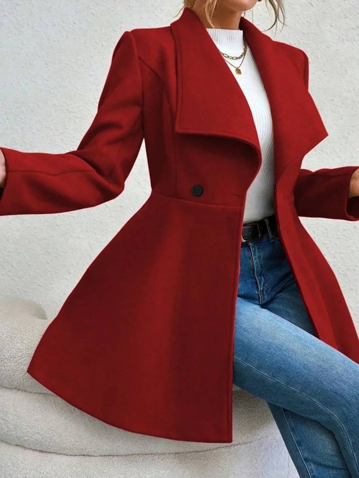 Mune | Medium-Length Wool Coat Solid Color with Buttons with Notched Collar Long Sleeves Elegant Casual Jacket for Women
