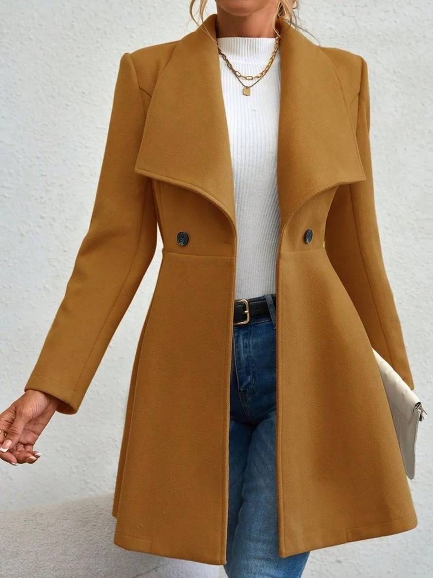 Mune | Medium-Length Wool Coat Solid Color with Buttons with Notched Collar Long Sleeves Elegant Casual Jacket for Women