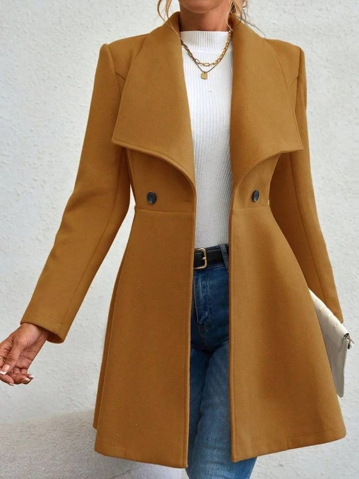 Mune | Medium-Length Wool Coat Solid Color with Buttons with Notched Collar Long Sleeves Elegant Casual Jacket for Women