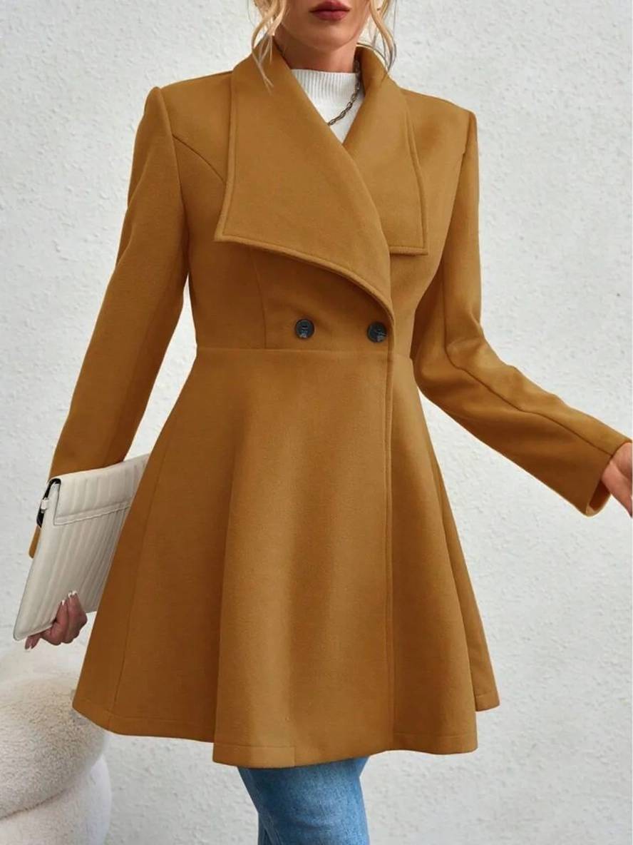 Mune | Medium-Length Wool Coat Solid Color with Buttons with Notched Collar Long Sleeves Elegant Casual Jacket for Women