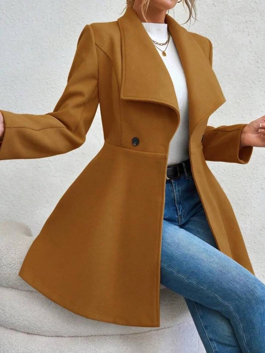 Mune | Medium-Length Wool Coat Solid Color with Buttons with Notched Collar Long Sleeves Elegant Casual Jacket for Women