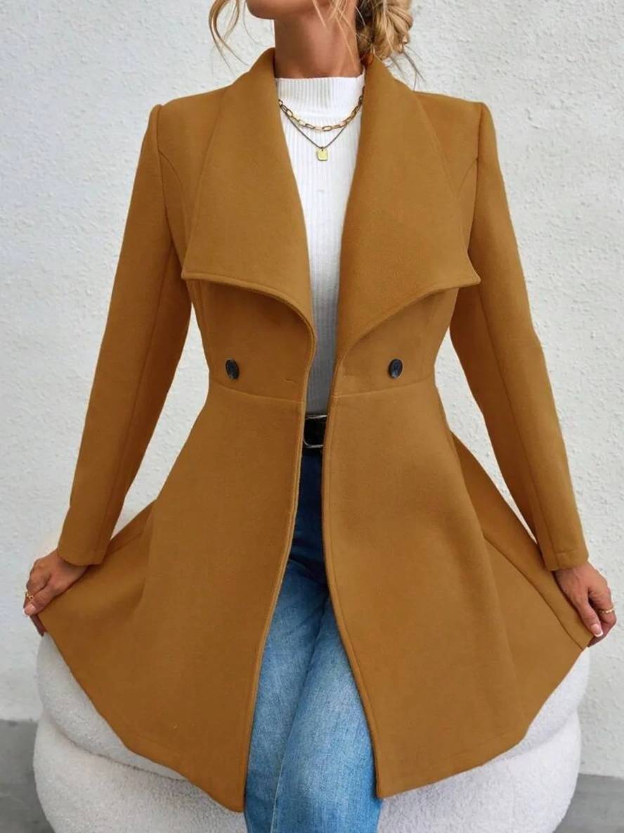 Mune | Medium-Length Wool Coat Solid Color with Buttons with Notched Collar Long Sleeves Elegant Casual Jacket for Women