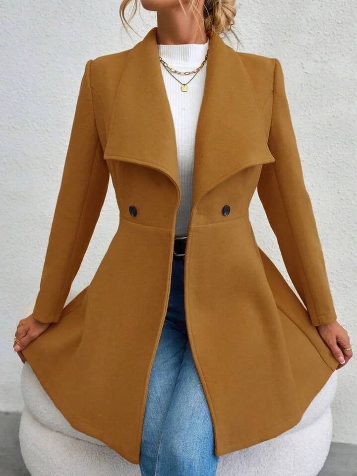 Mune | Medium-Length Wool Coat Solid Color with Buttons with Notched Collar Long Sleeves Elegant Casual Jacket for Women