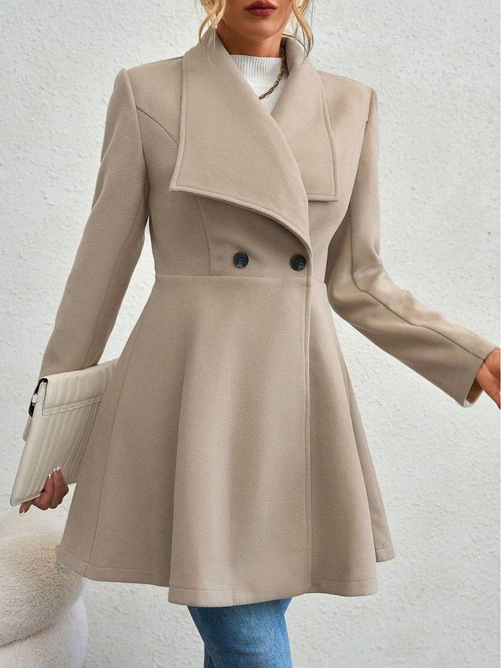 Mune | Medium-Length Wool Coat Solid Color with Buttons with Notched Collar Long Sleeves Elegant Casual Jacket for Women