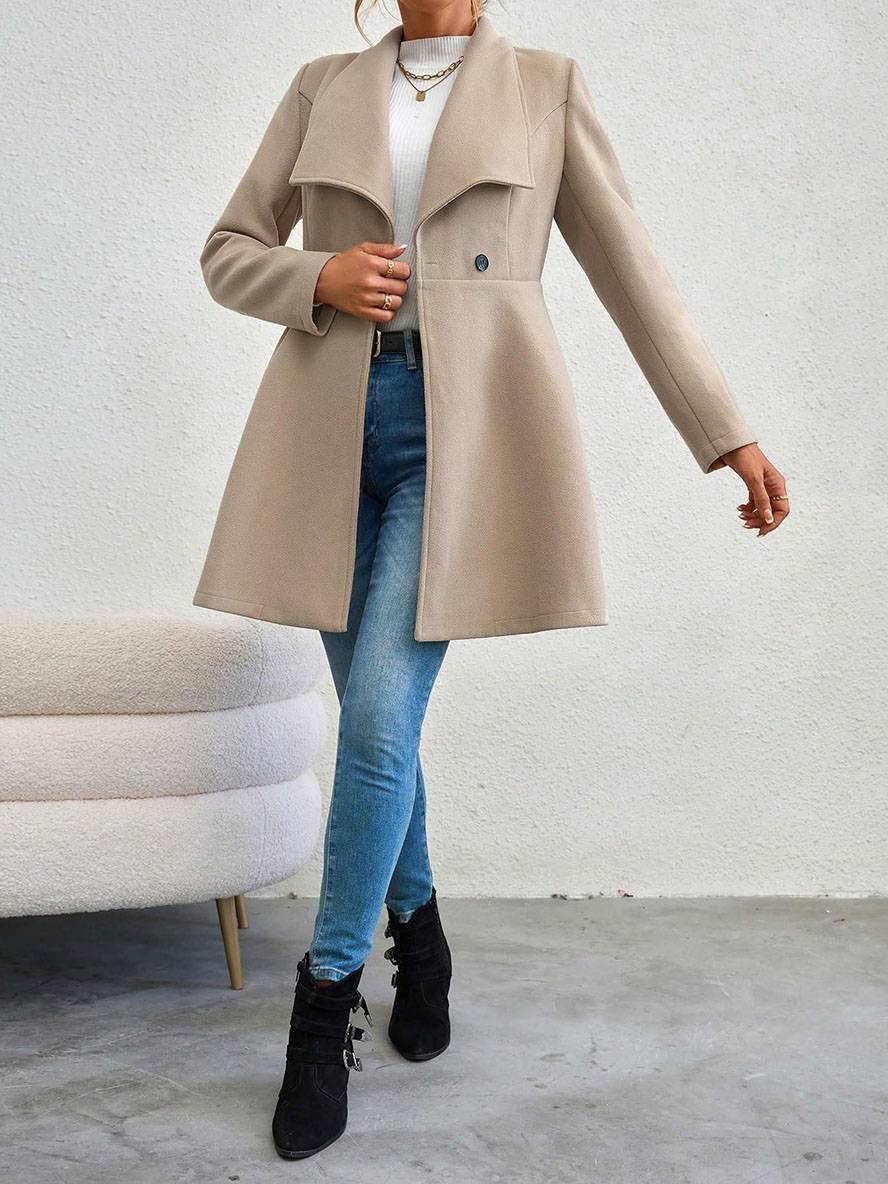 Mune | Medium-Length Wool Coat Solid Color with Buttons with Notched Collar Long Sleeves Elegant Casual Jacket for Women