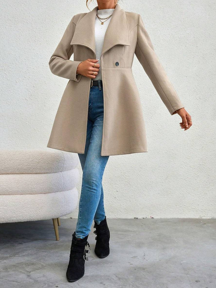 Mune | Medium-Length Wool Coat Solid Color with Buttons with Notched Collar Long Sleeves Elegant Casual Jacket for Women