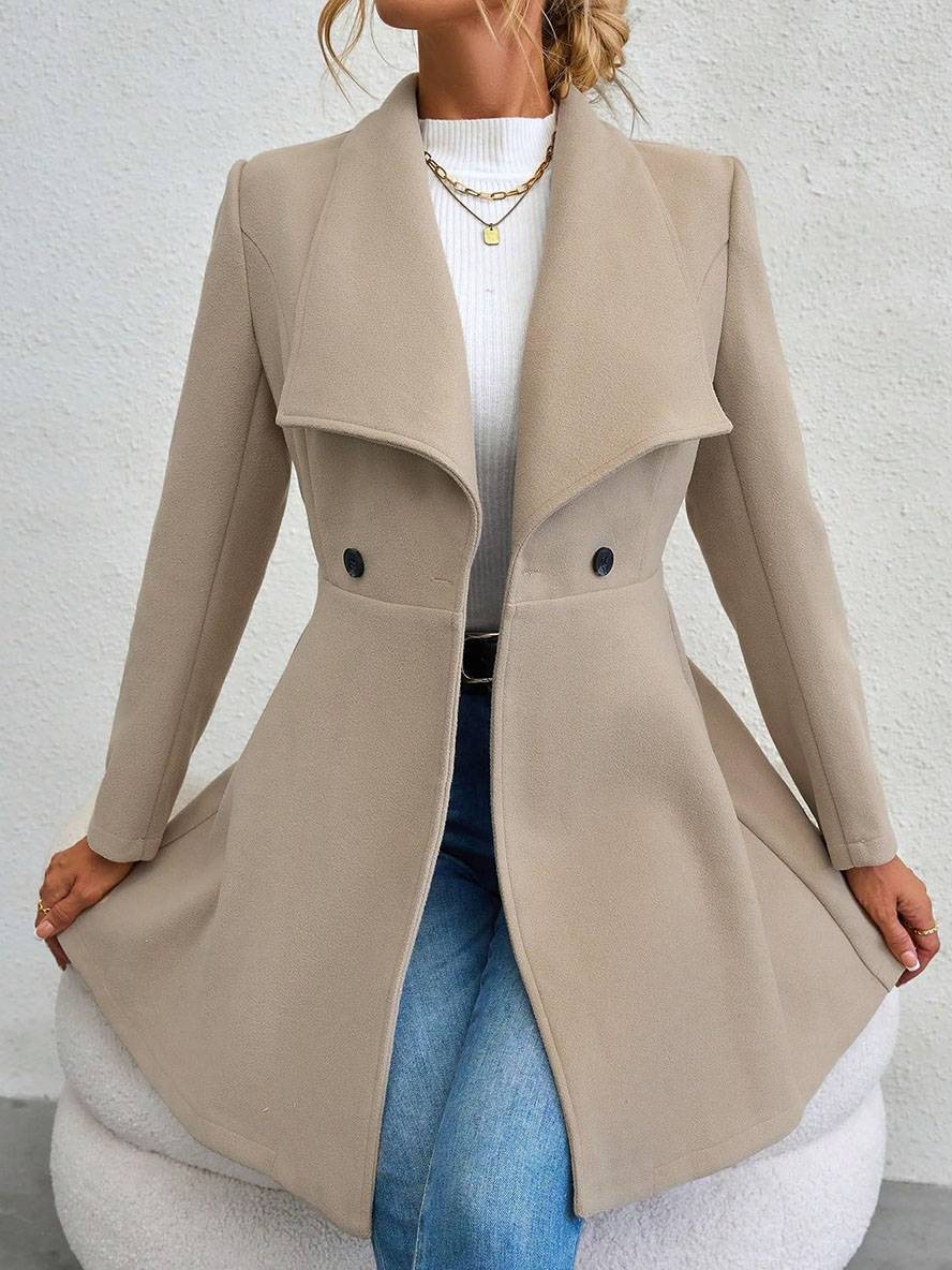 Mune | Medium-Length Wool Coat Solid Color with Buttons with Notched Collar Long Sleeves Elegant Casual Jacket for Women