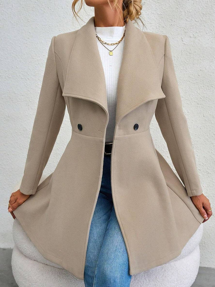 Mune | Medium-Length Wool Coat Solid Color with Buttons with Notched Collar Long Sleeves Elegant Casual Jacket for Women