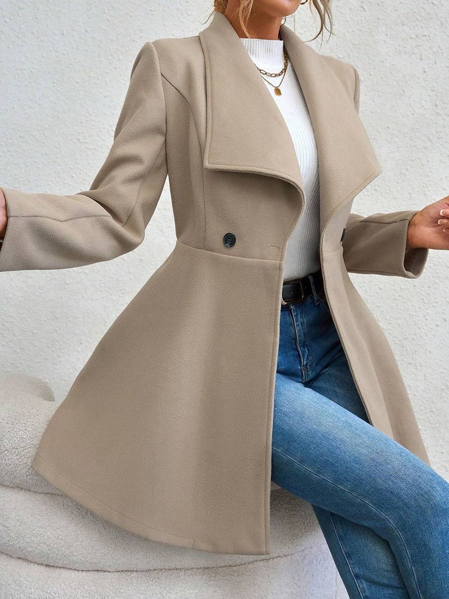 Mune | Medium-Length Wool Coat Solid Color with Buttons with Notched Collar Long Sleeves Elegant Casual Jacket for Women