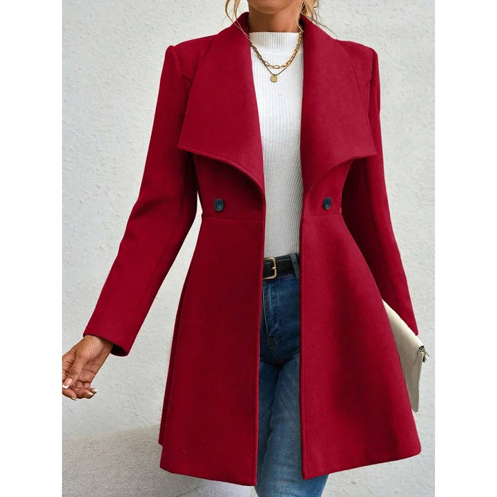 Mune | Women's Solid Long Winter Coat with Lapel and Button Closure