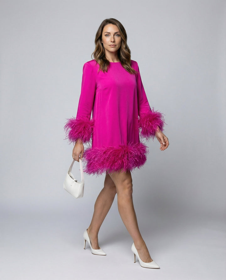 Asymmetrical Feather Mini Dress Ladies