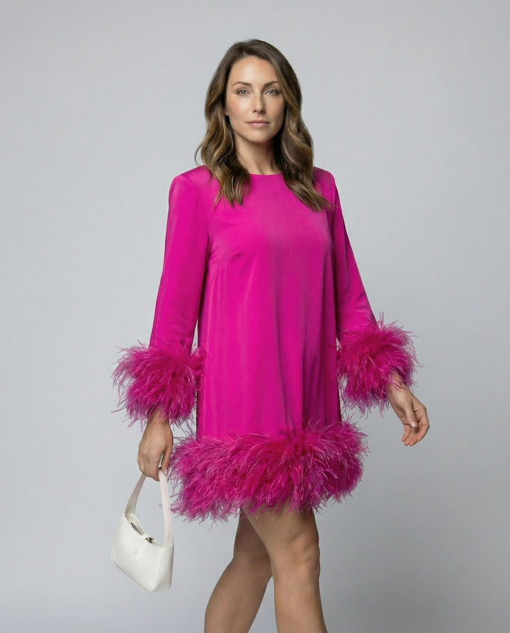 Asymmetrical Feather Mini Dress Ladies
