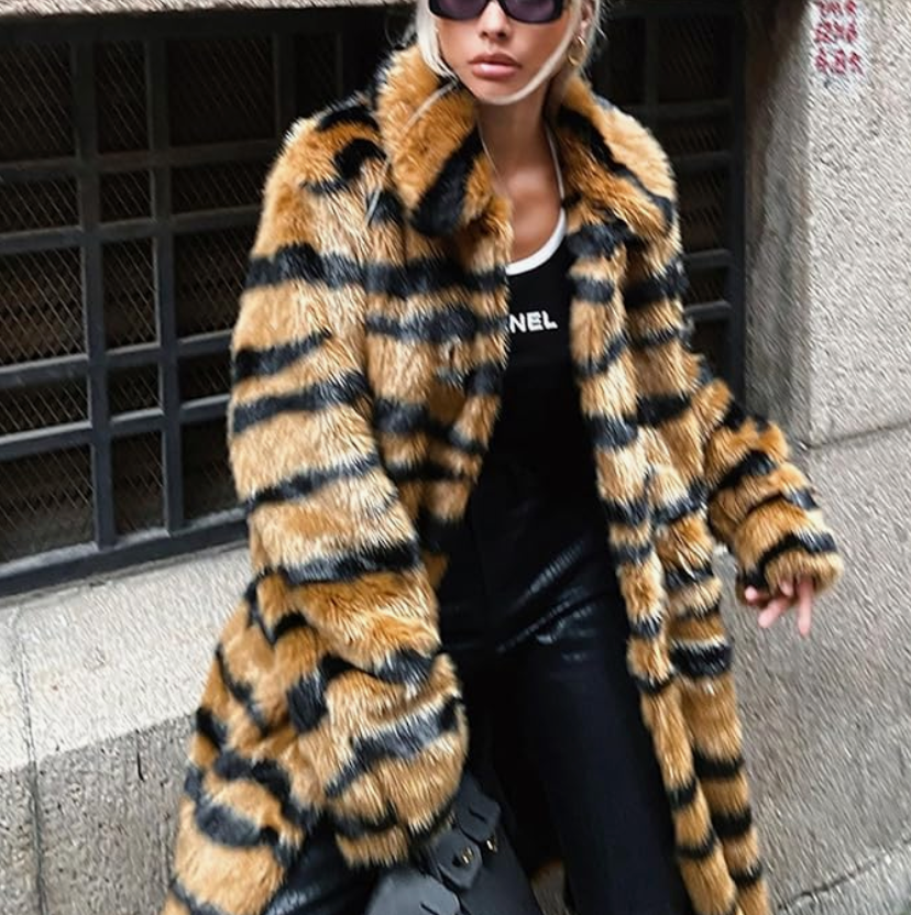 Mune | Long Fur Coat Women with Animal Print - Luxurious & Stylish Winter Design