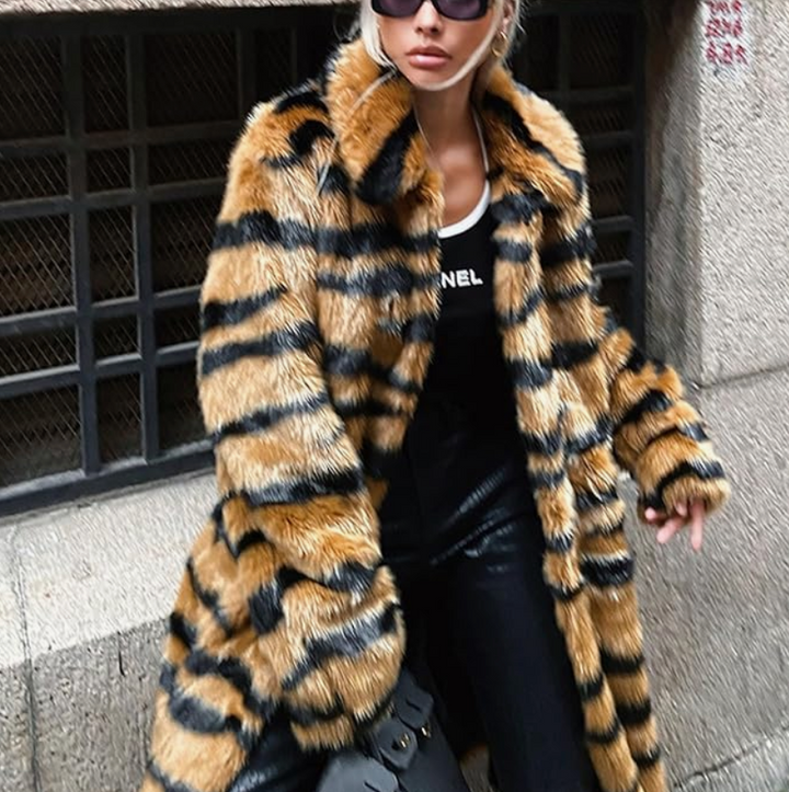 Mune | Long Fur Coat Women with Animal Print - Luxurious & Stylish Winter Design