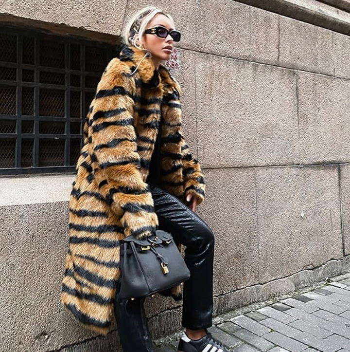 Mune | Long Fur Coat Women with Animal Print - Luxurious & Stylish Winter Design