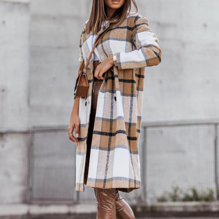 Mune | Wool coat - Long checkered autumn coat for women