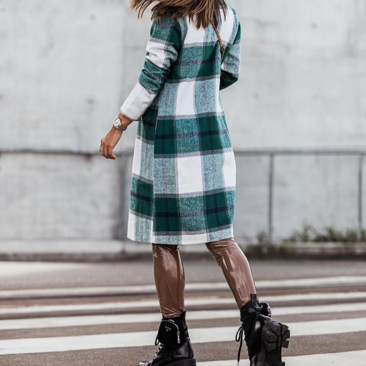 Mune | Wool coat - Long checkered autumn coat for women