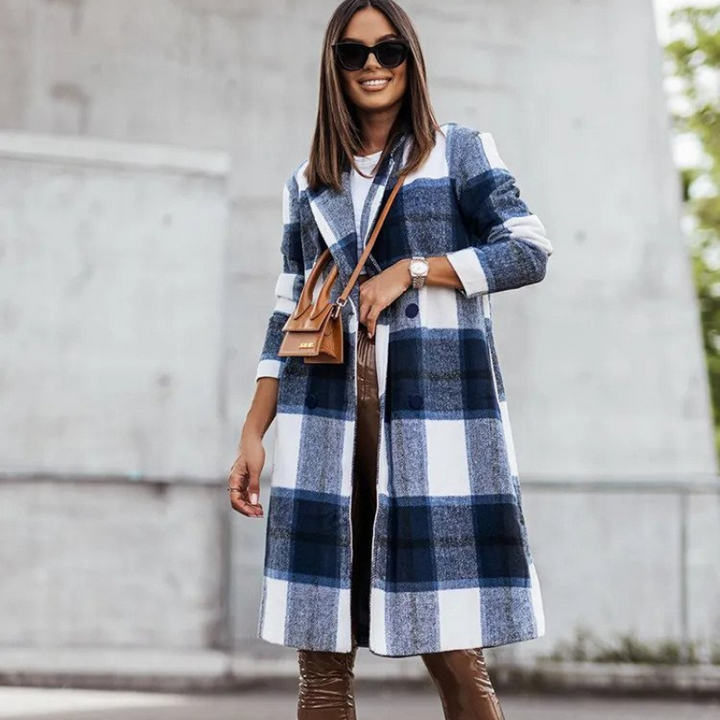 Mune | Wool coat - Long checkered autumn coat for women