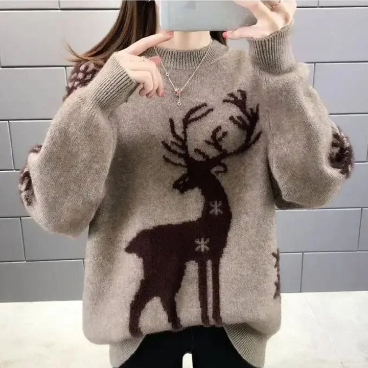 Mune | Christmas sweater for women with festive print, warm cotton blend for winter and Christmas celebrations