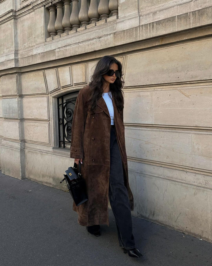 Mune | Women's Stylish Long Trench Coat with Lapel Collar and Button Closure