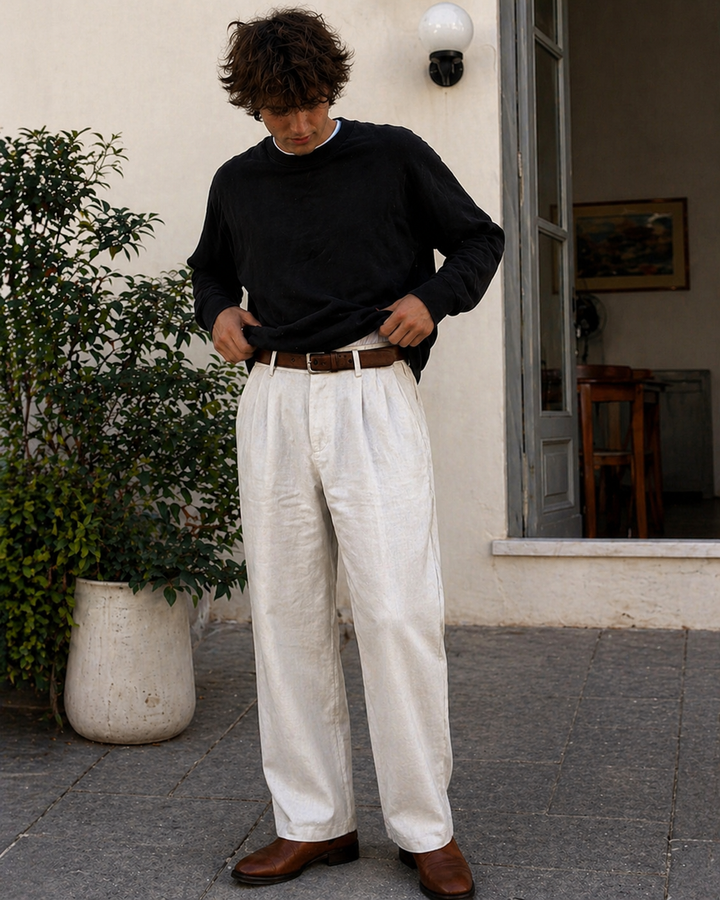Mune Fashion Men's Trousers Linen Look Straight Fit Summer