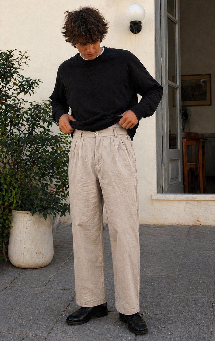 Mune Fashion Men's Trousers Linen Look Straight Fit Summer