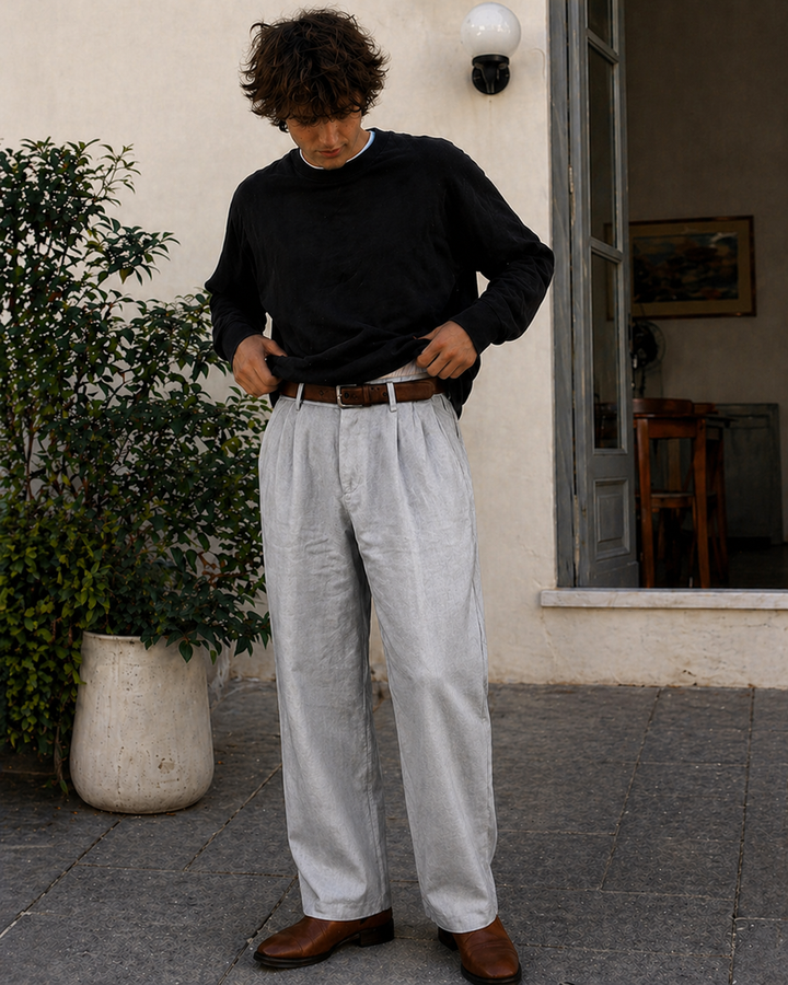 Mune Fashion Men's Trousers Linen Look Straight Fit Summer