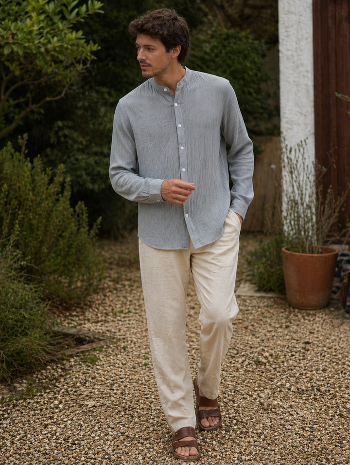 Men's lightweight shirt with modern stand-up collar Mune Fashion