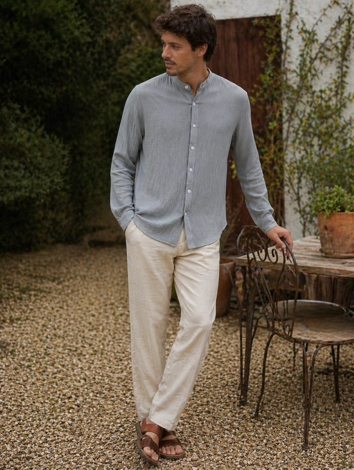 Men's lightweight shirt with modern stand-up collar Mune Fashion