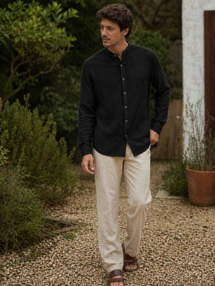 Men's lightweight shirt with modern stand-up collar Mune Fashion