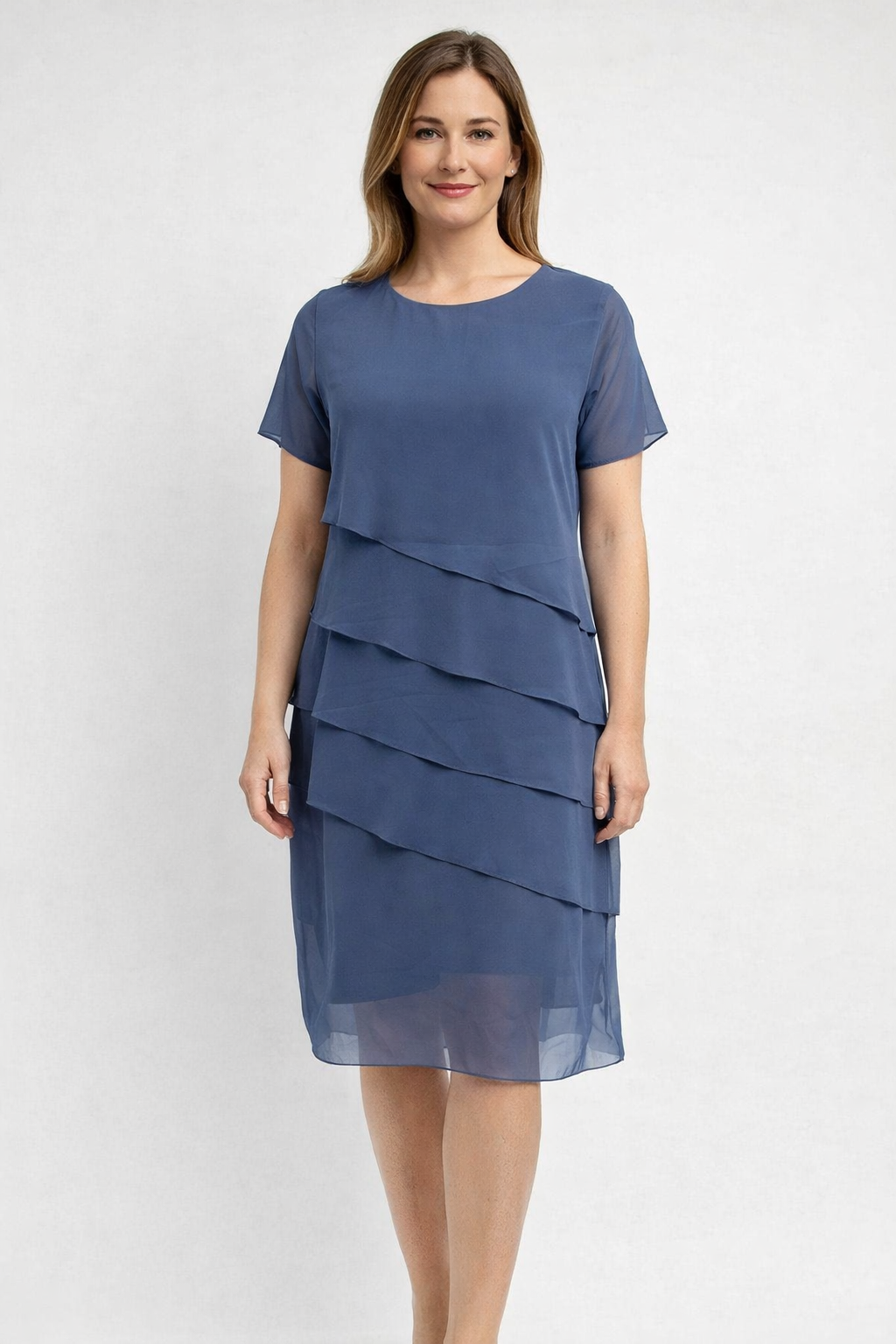 Blue Short Sleeve Dress With Layered Design
