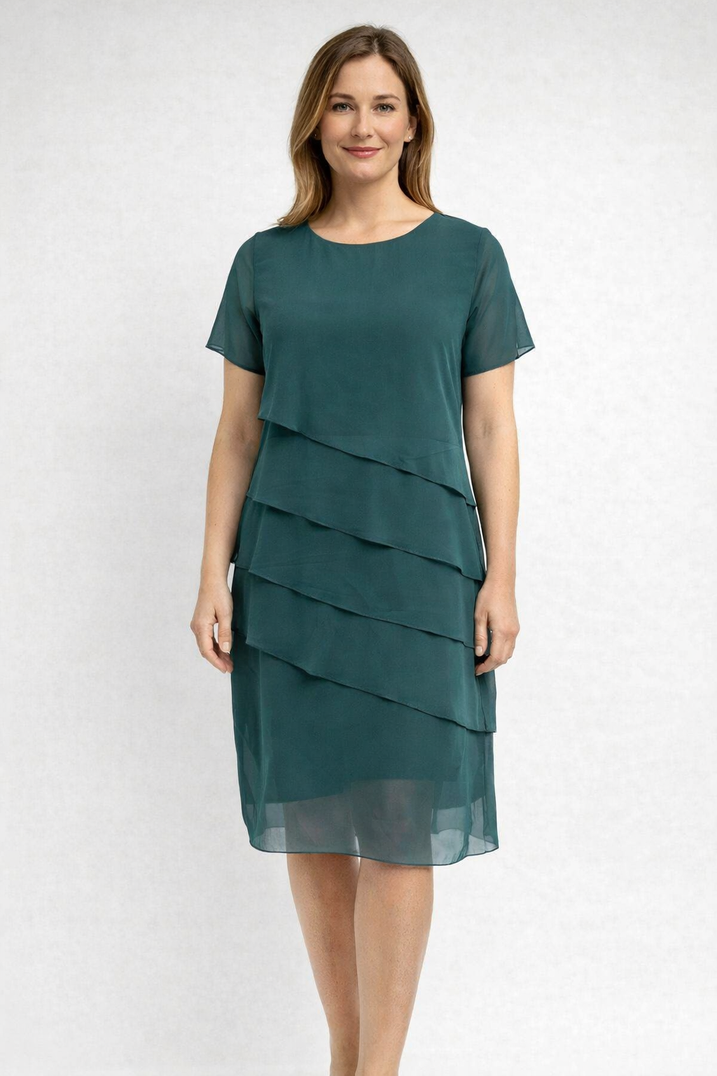Blue Short Sleeve Dress With Layered Design