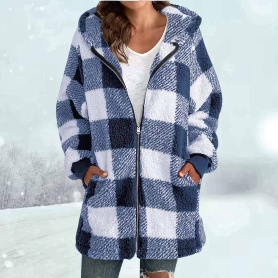 Mune | Check pattern faux fur winter coat with hood