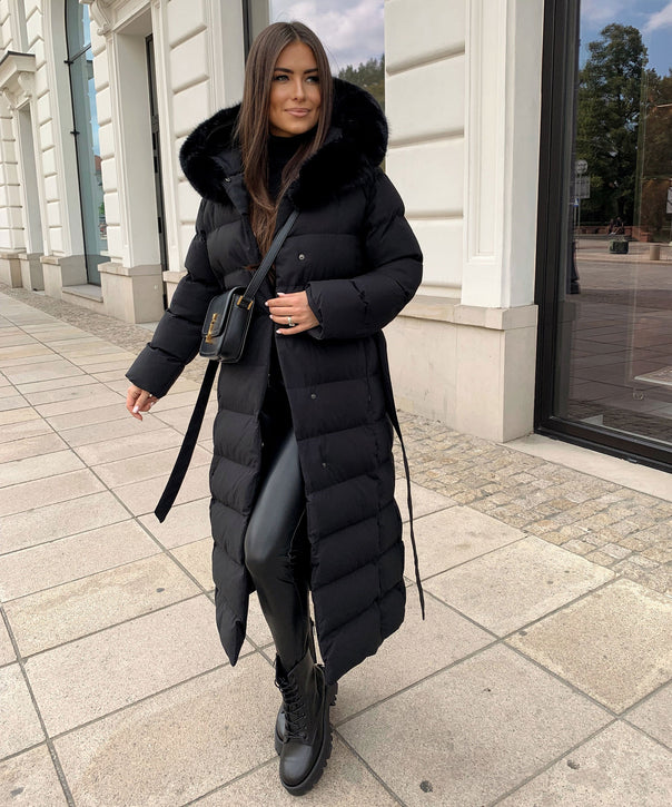 Mune | Women's Long Quilted Winter Parka with Hood and Belt
