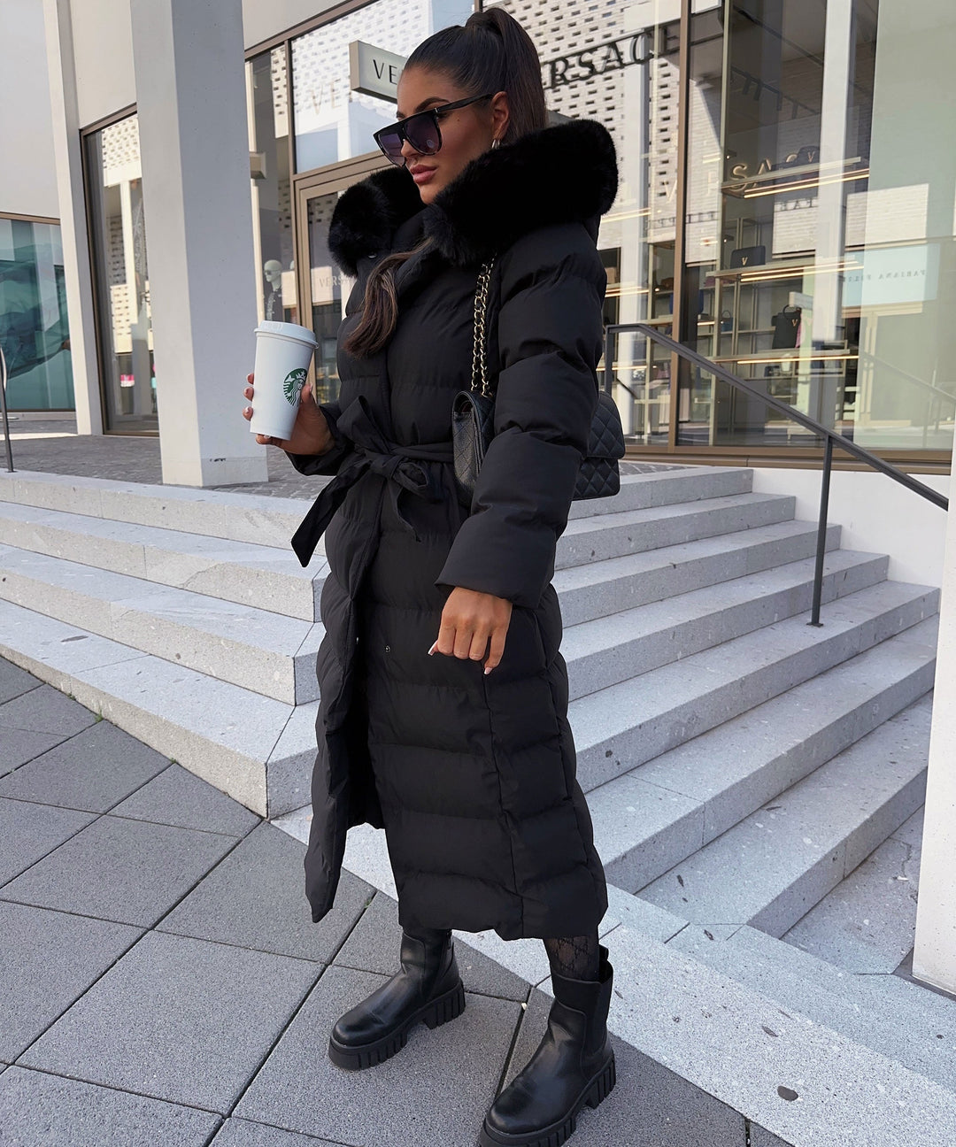 Mune | Women's Long Quilted Winter Parka with Hood and Belt