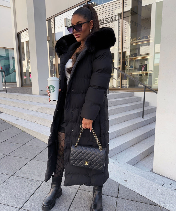 Mune | Women's Long Quilted Winter Parka with Hood and Belt