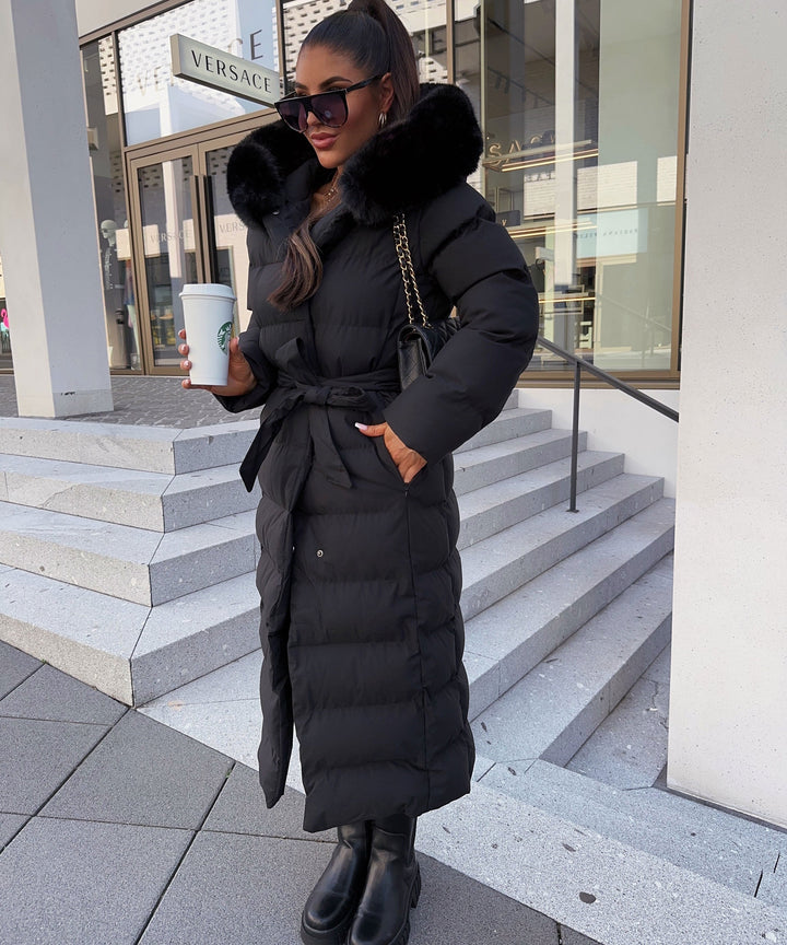 Mune | Women's Long Quilted Winter Parka with Hood and Belt
