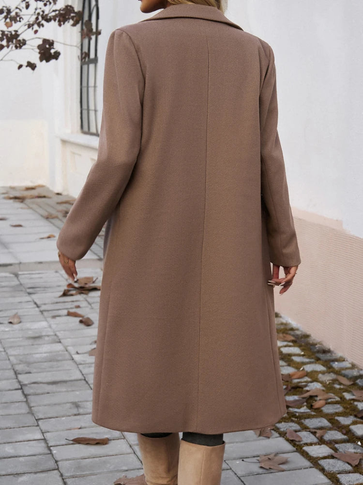 Mune | Women's Elegant Long Trench Coat with Notched Collar and Simple Buttons