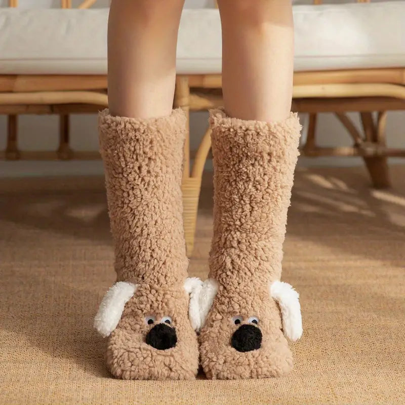 Mune | Plush non-slip winter socks with animal pattern for children and adults