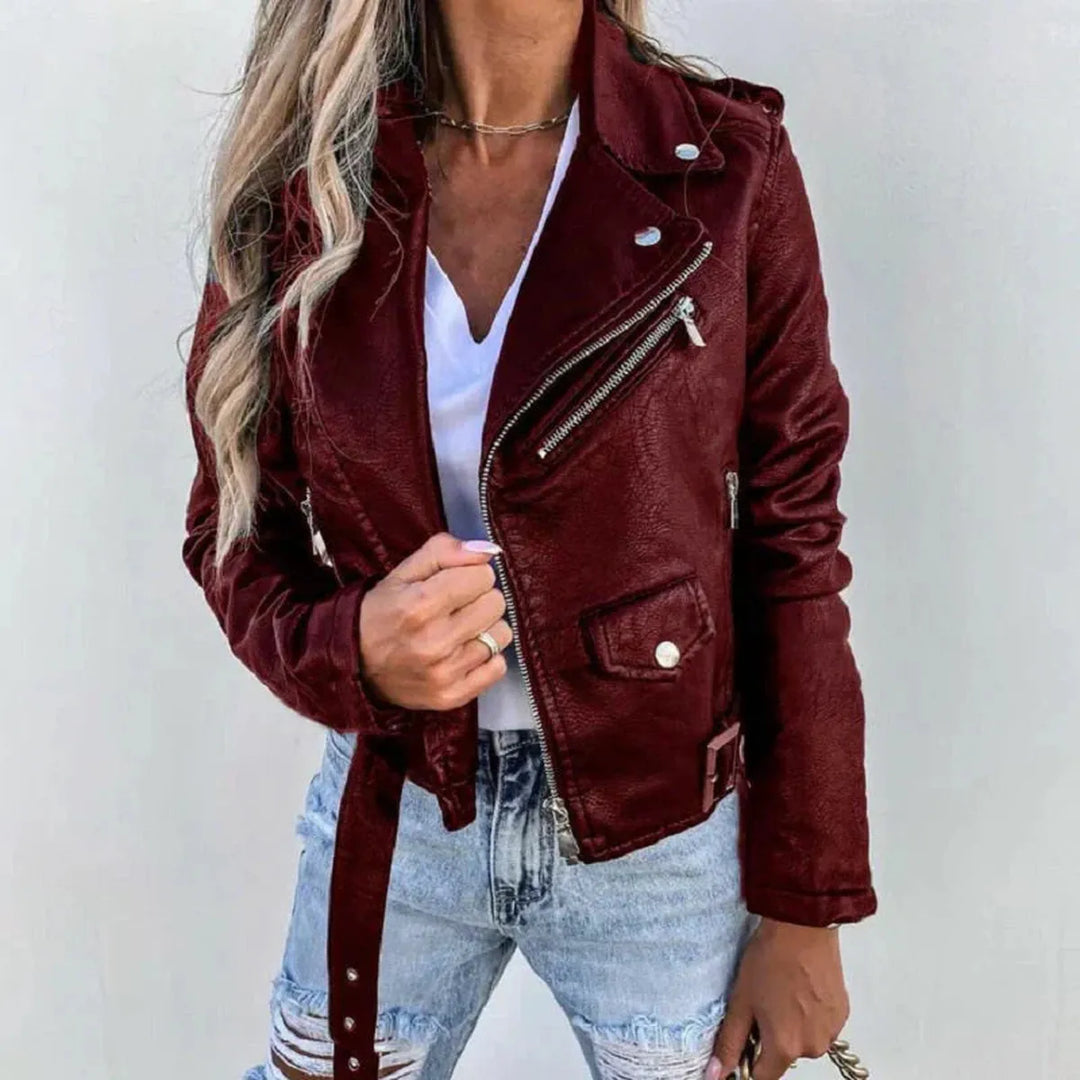 Mune | Cropped PU Leather Biker Jacket with Asymmetric Zipper