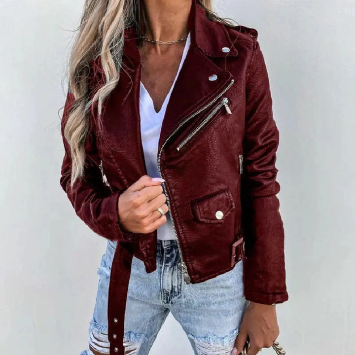 Mune | Cropped PU Leather Biker Jacket with Asymmetric Zipper