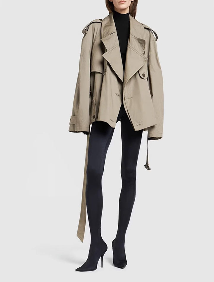 Mune | Women's Modern Cropped Trench Coat with Long Sleeves
