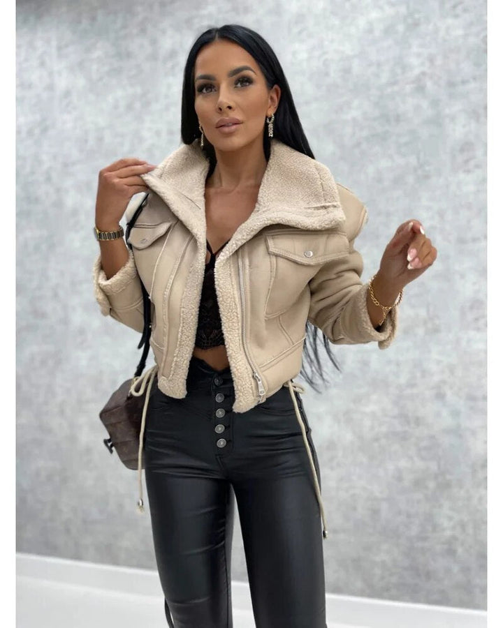 Mune | Women's Short Winter Jacket with Faux Fur and Zipper